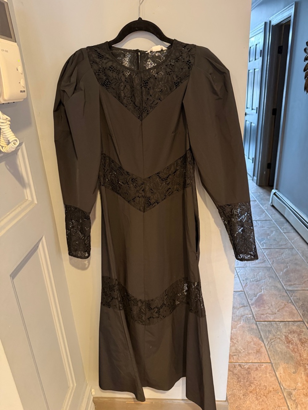 NWT H&M Black Long Sleeve Lace Panel Midi Dress